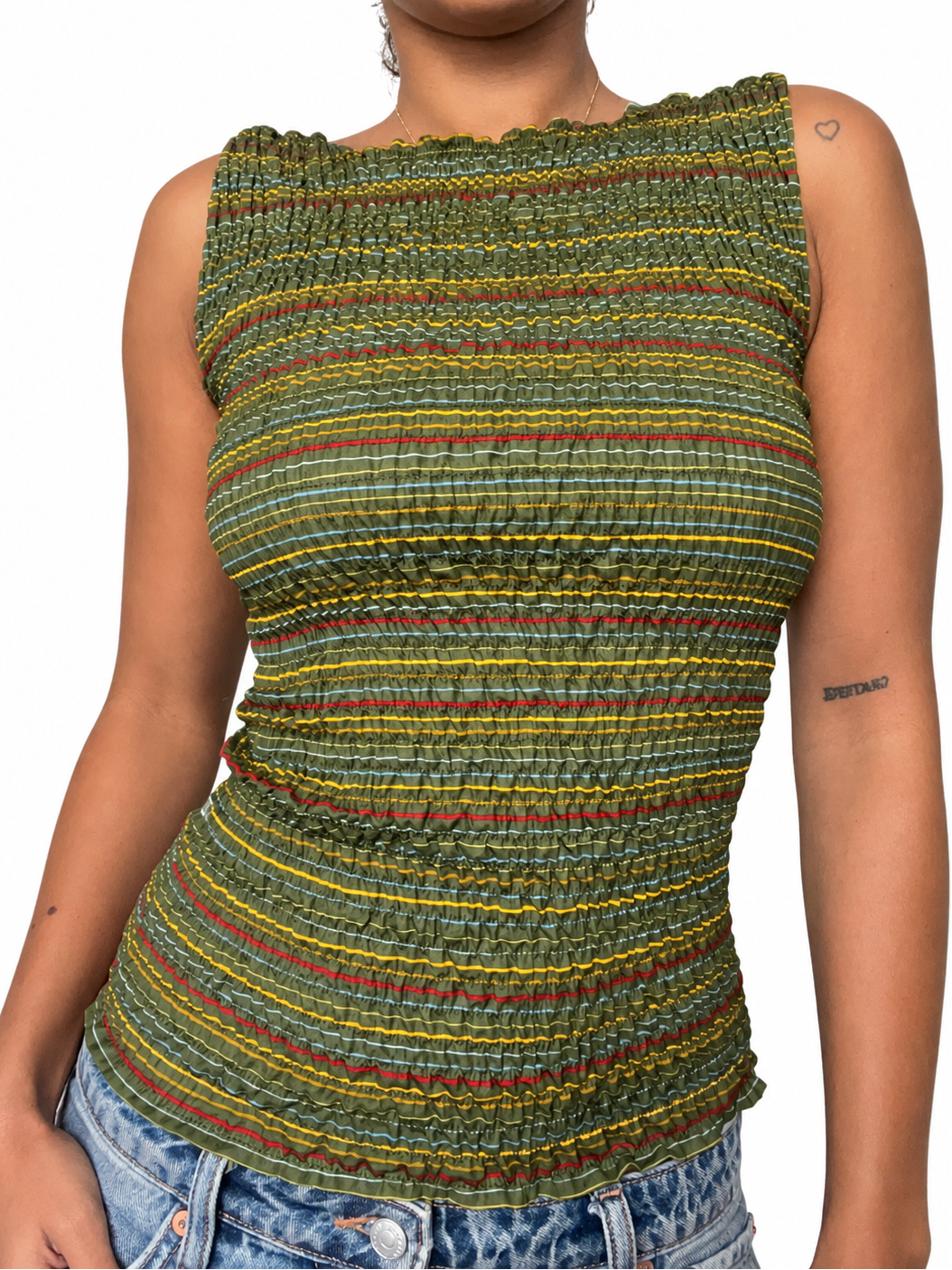 2-in-1 V-neck / Boatneck green striped top