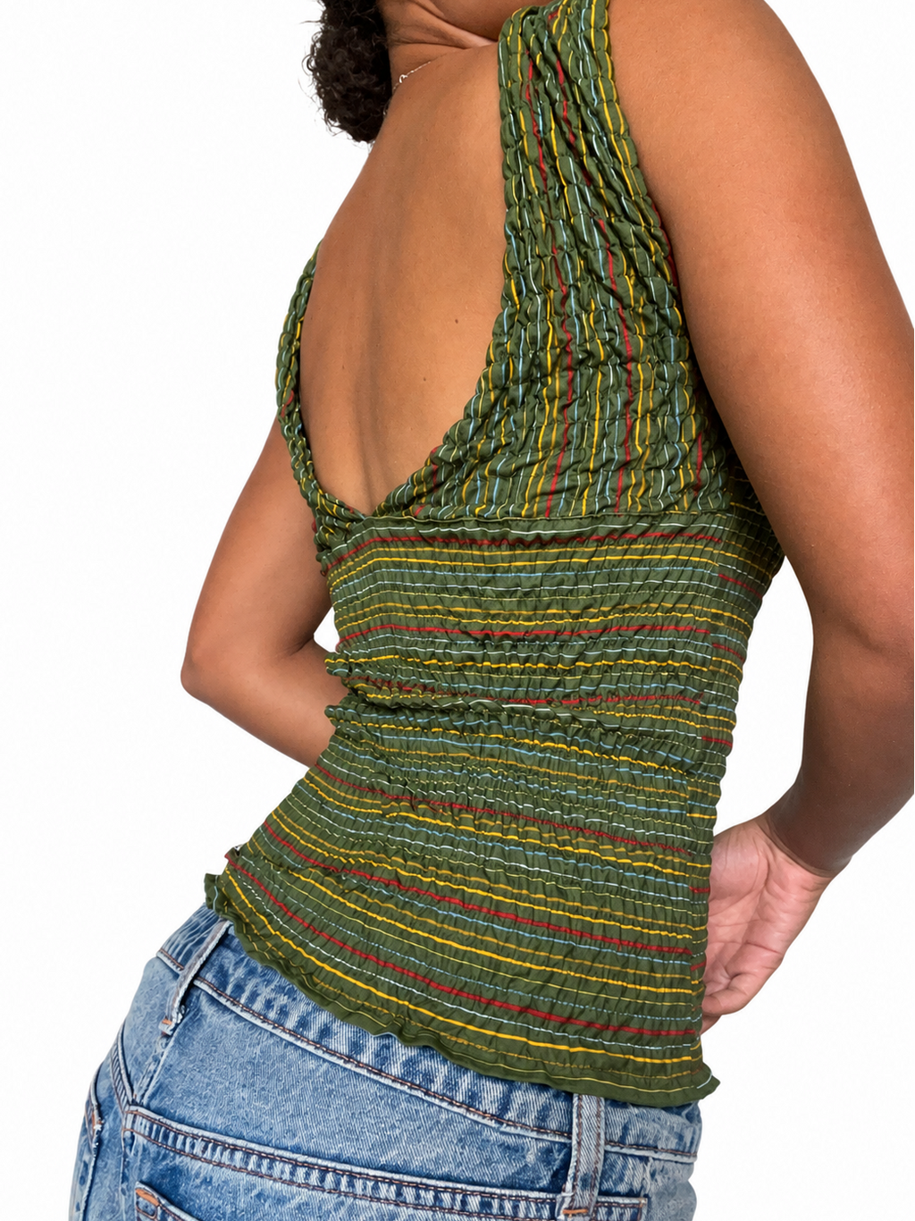 2-in-1 V-neck / Boatneck green striped top