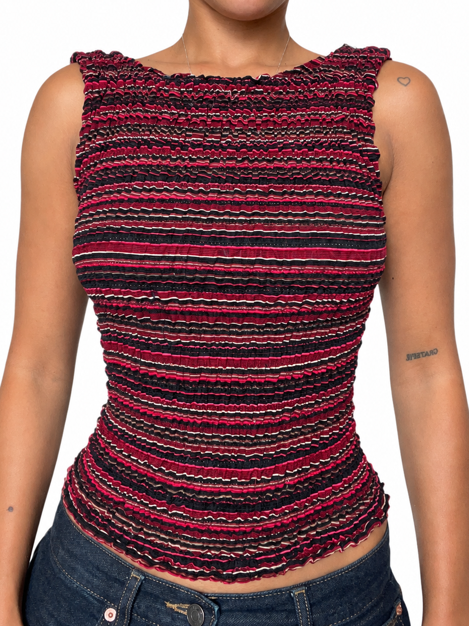 2-in-1 V-neck / Boatneck black pink striped top