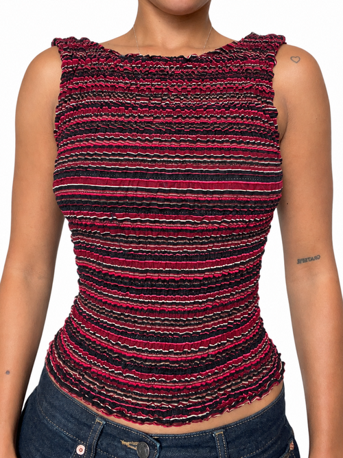2-in-1 V-neck / Boatneck black pink striped top