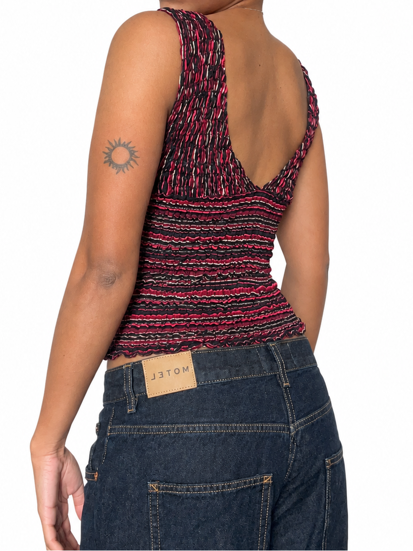 2-in-1 V-neck / Boatneck black pink striped top
