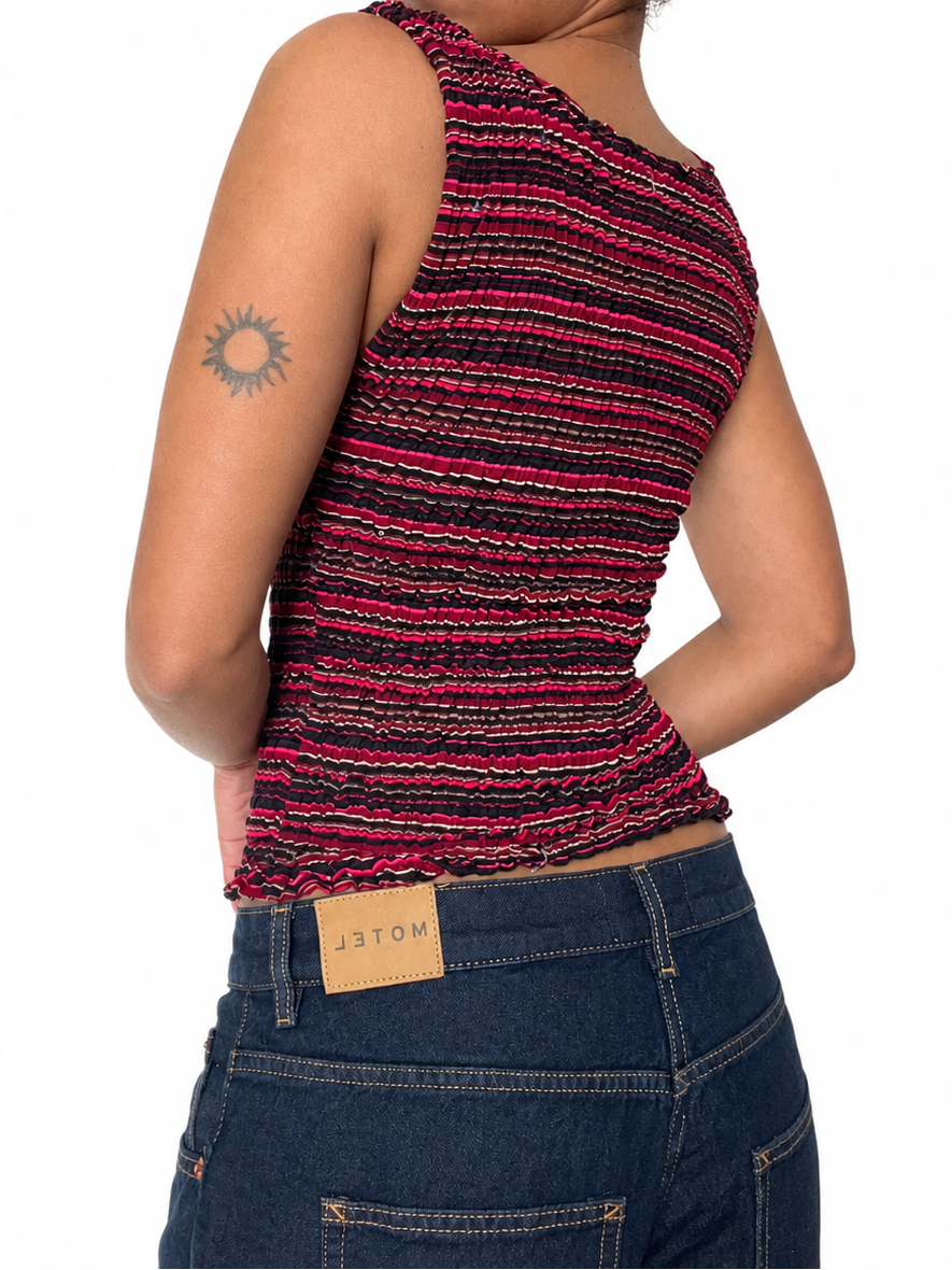 2-in-1 V-neck / Boatneck black pink striped top