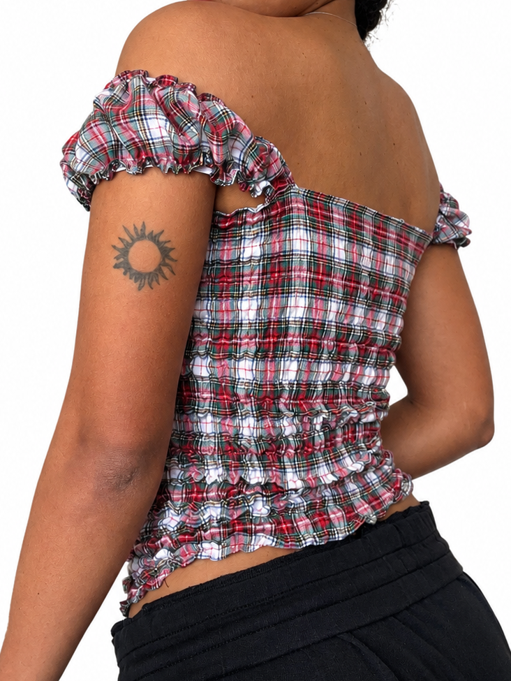 Milkmaid white plaid top