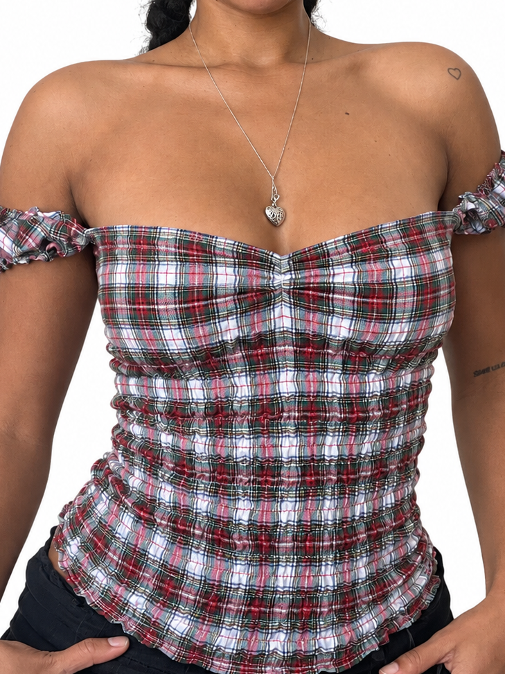 Milkmaid white plaid top