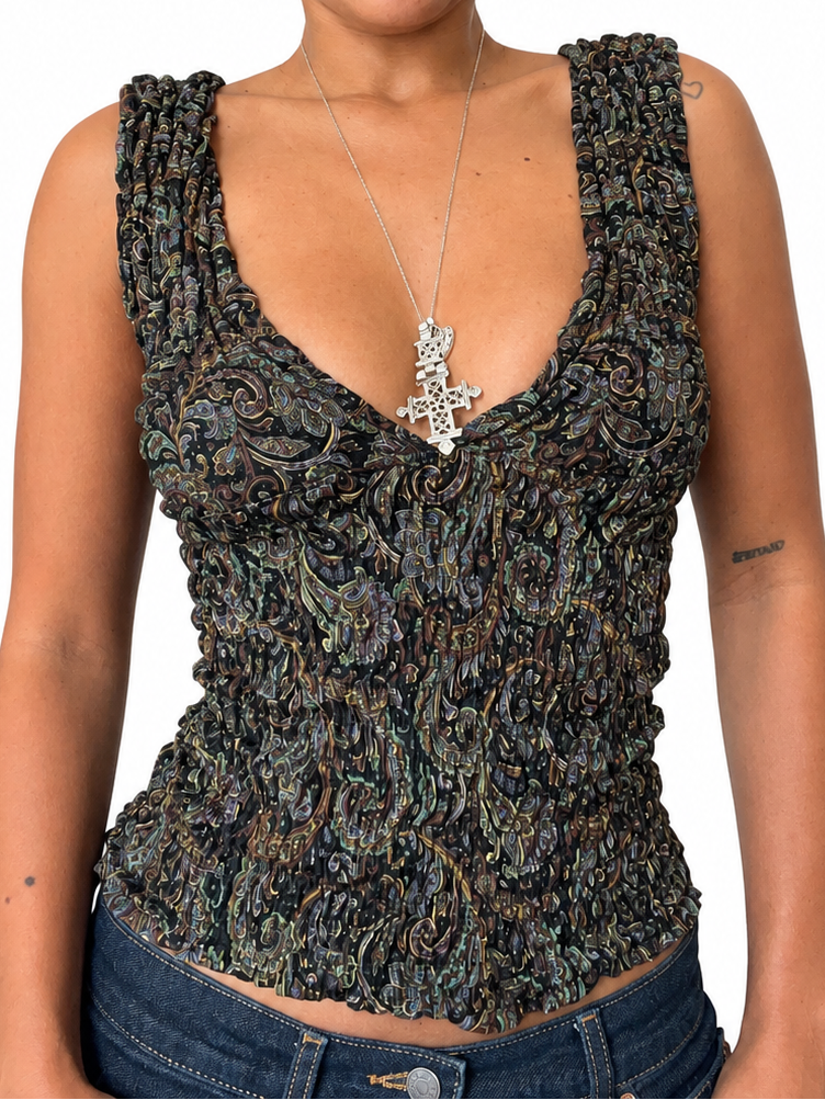 2-in-1 V-neck / Boatneck Paisley top