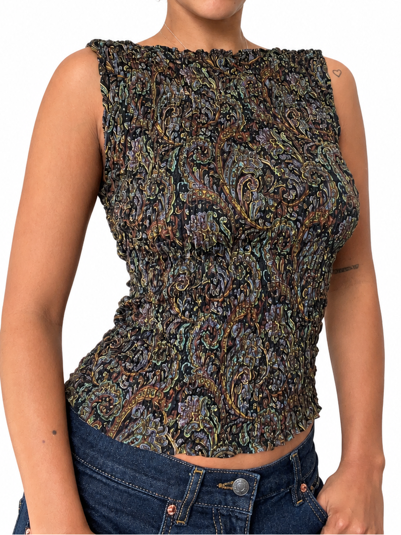 2-in-1 V-neck / Boatneck Paisley top