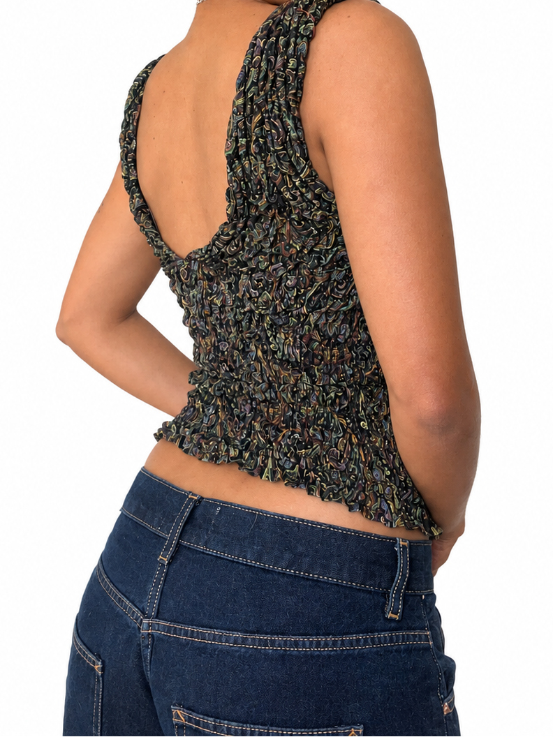 2-in-1 V-neck / Boatneck Paisley top