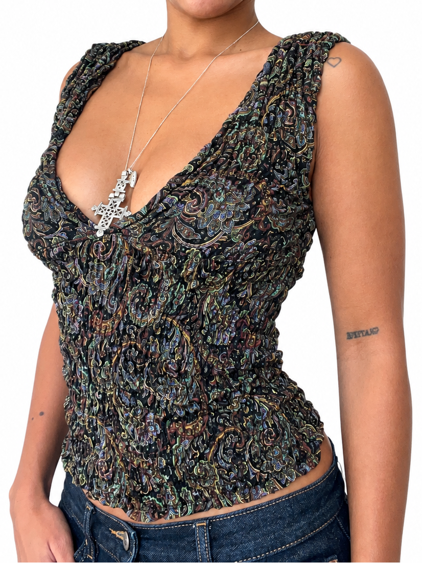 2-in-1 V-neck / Boatneck Paisley top