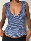 2-in-1 V-neck / Boatneck navy grey striped top