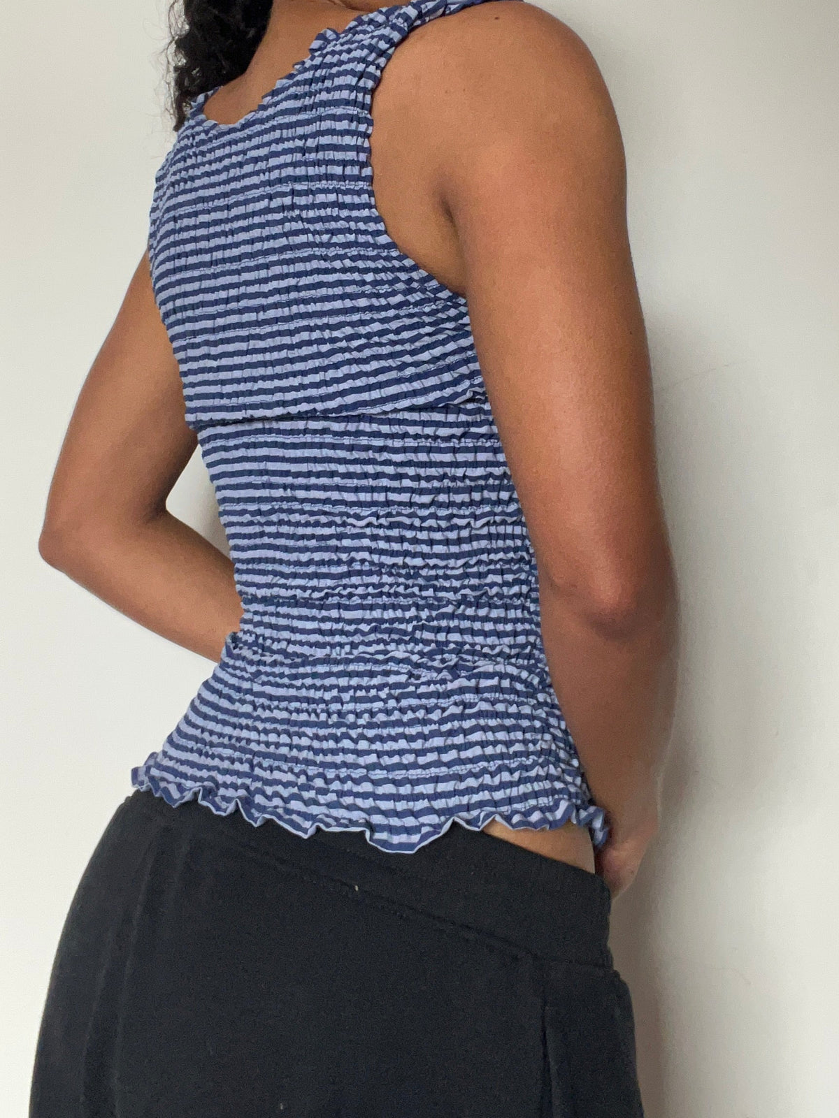2-in-1 V-neck / Boatneck navy grey striped top