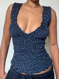 Upcycled 2-in-1 V-neck / Boatneck navy patterned top