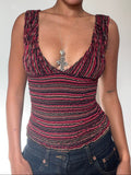 2-in-1 V-neck / Boatneck black pink striped top