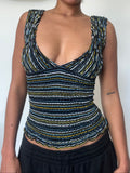 2-in-1 V-neck / Boatneck blue black striped top