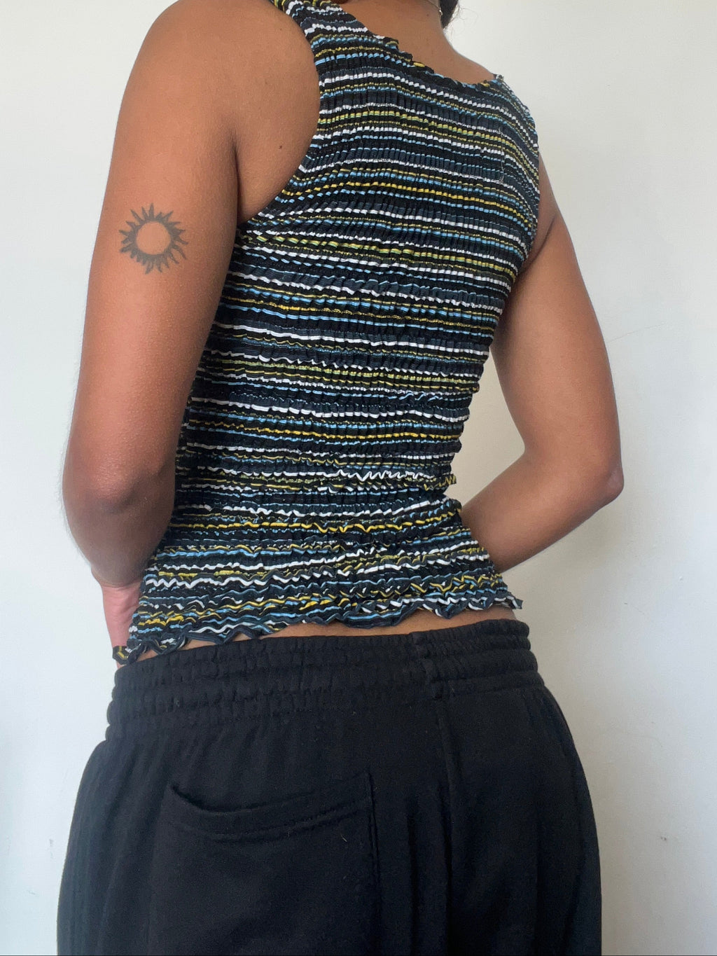 2-in-1 V-neck / Boatneck blue black striped top