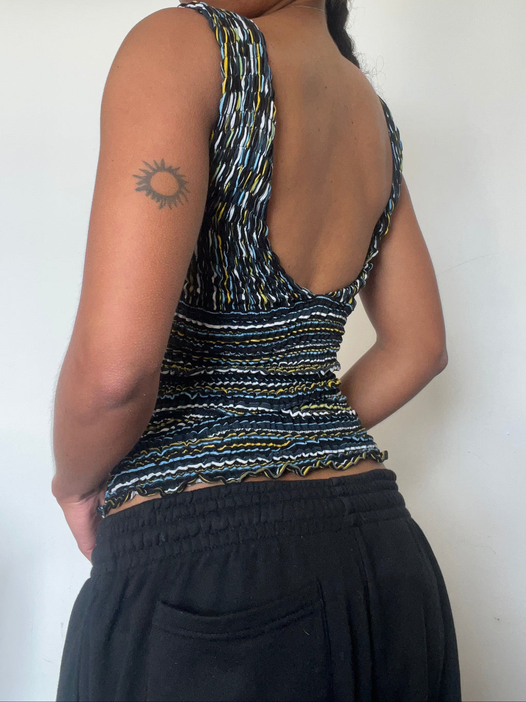 2-in-1 V-neck / Boatneck blue black striped top