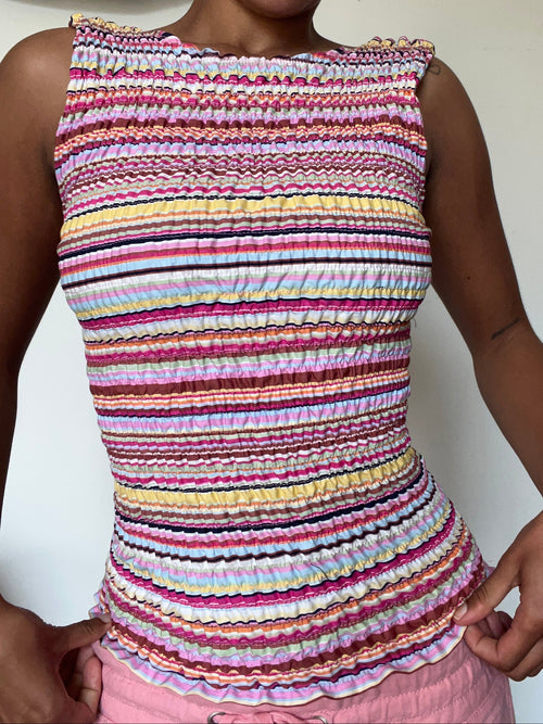 2-in-1 V-neck / Boatneck light pink striped top