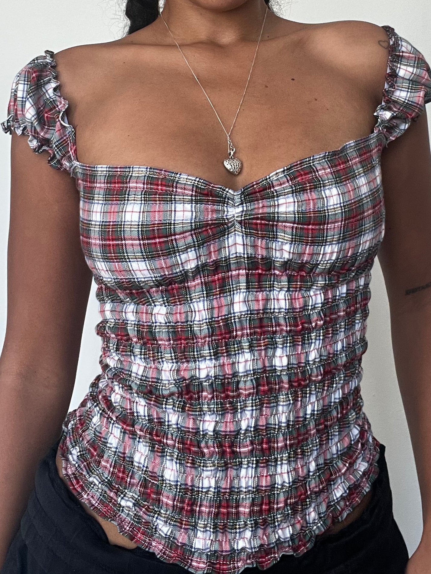 Milkmaid white plaid top