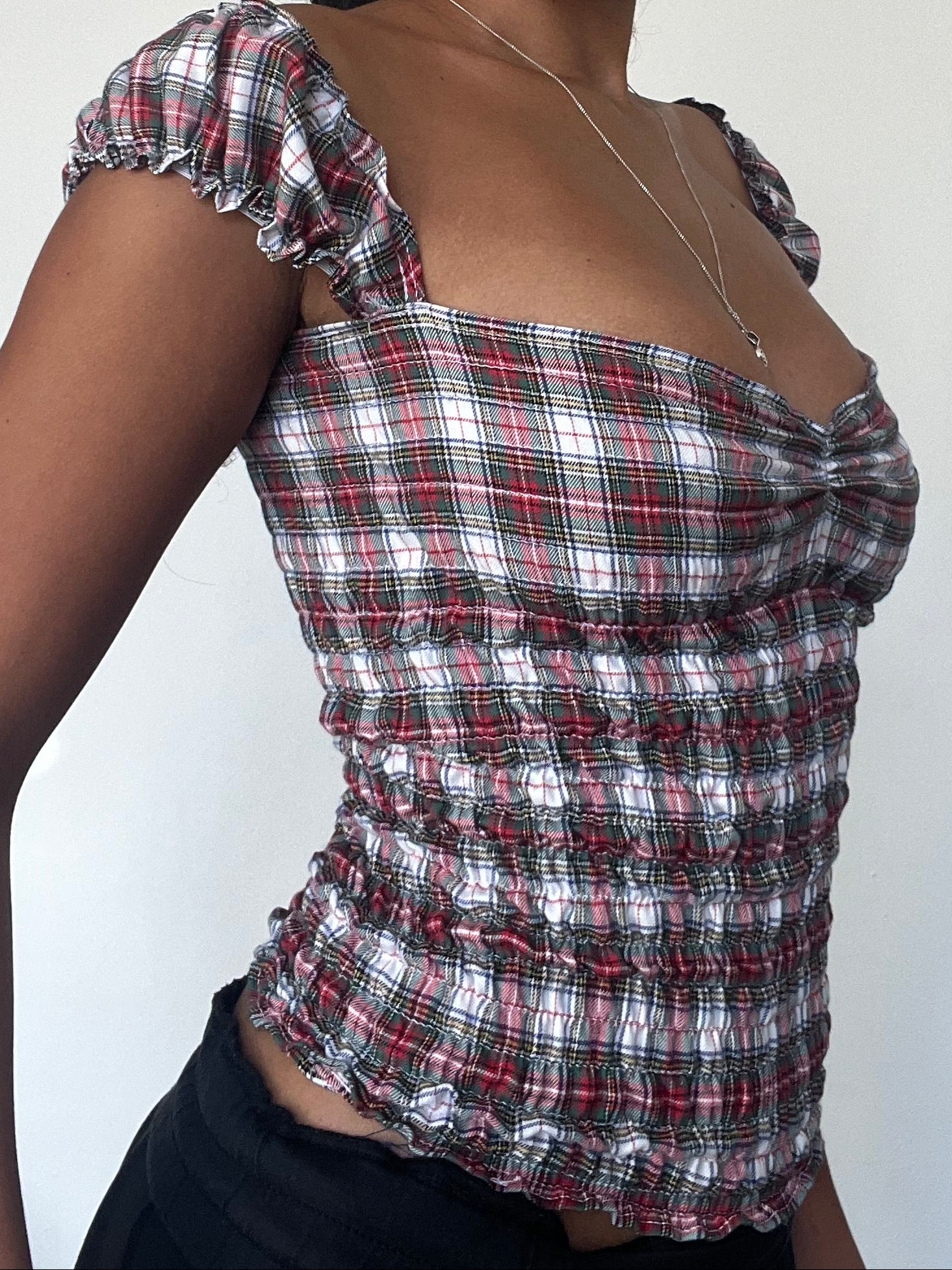 Milkmaid white plaid top
