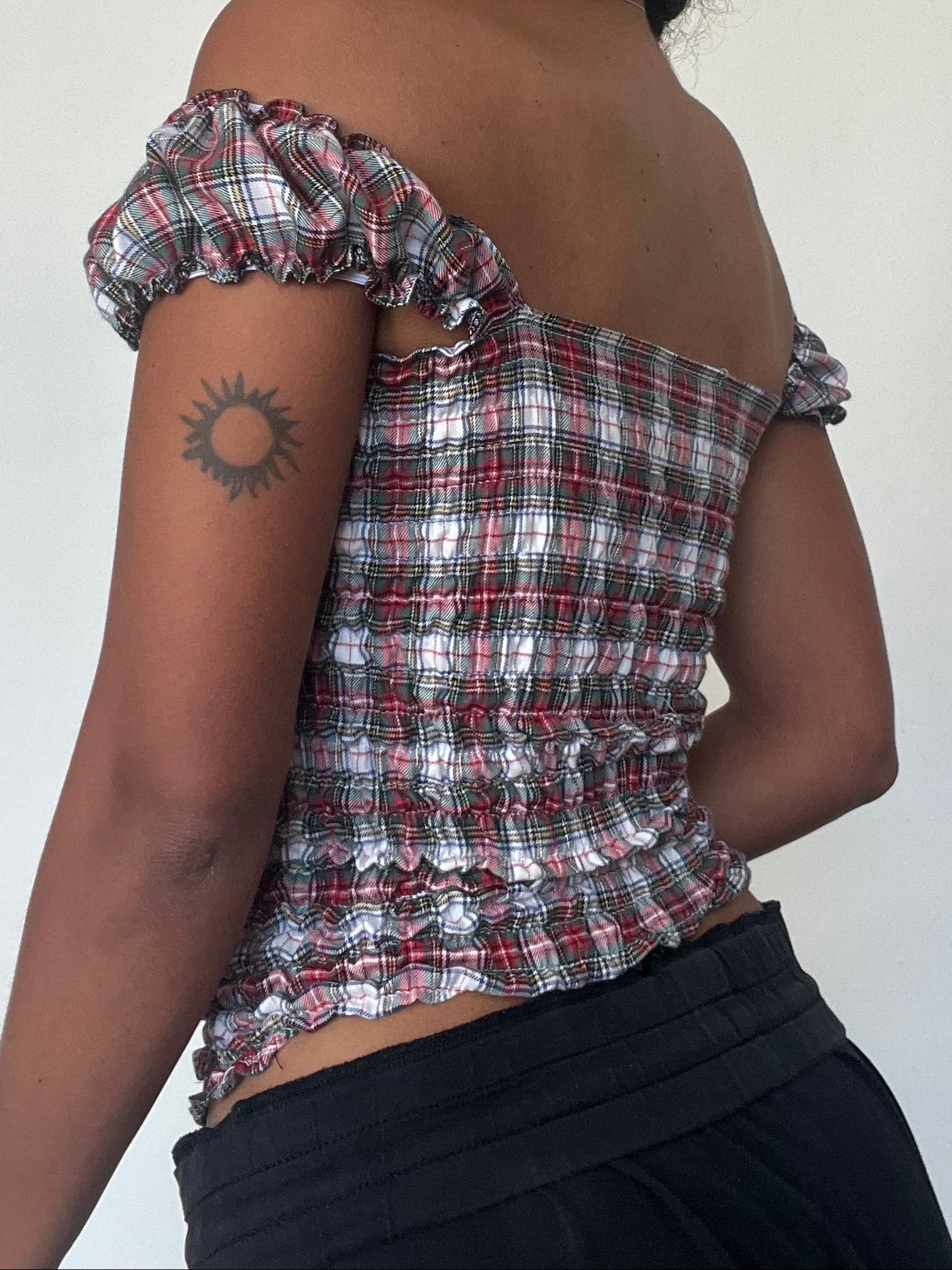 Milkmaid white plaid top