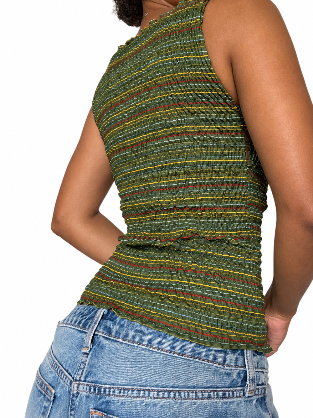 2-in-1 V-neck / Boatneck green striped top